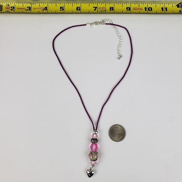 SAQ Handmade Glass Bead Heart Necklace Satin Cord Lanyard Valentine's Day - Picture 9 of 10